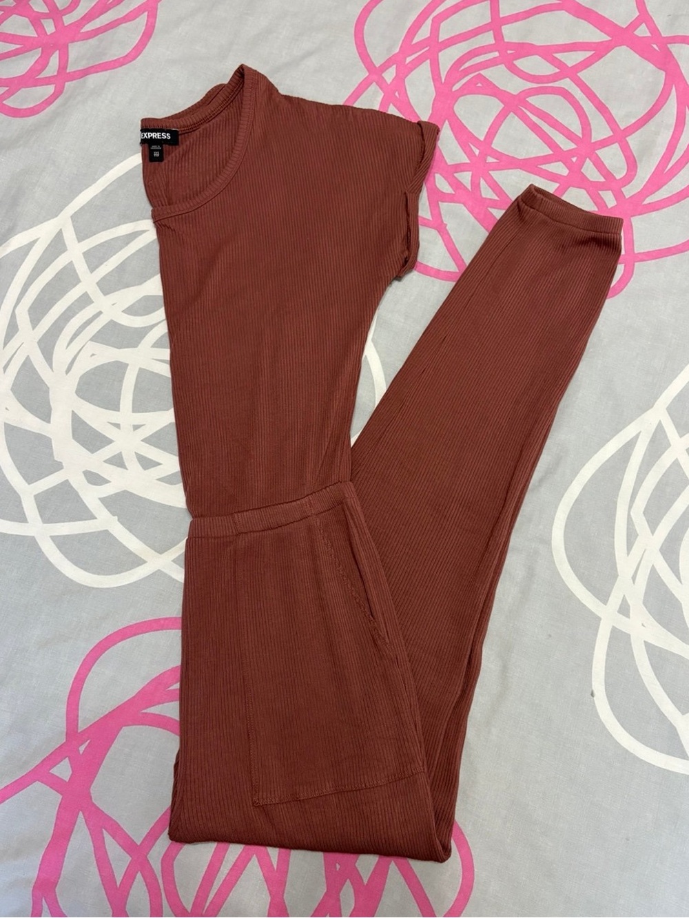 Express Rust Brown Short Sleeve Jumpsuit